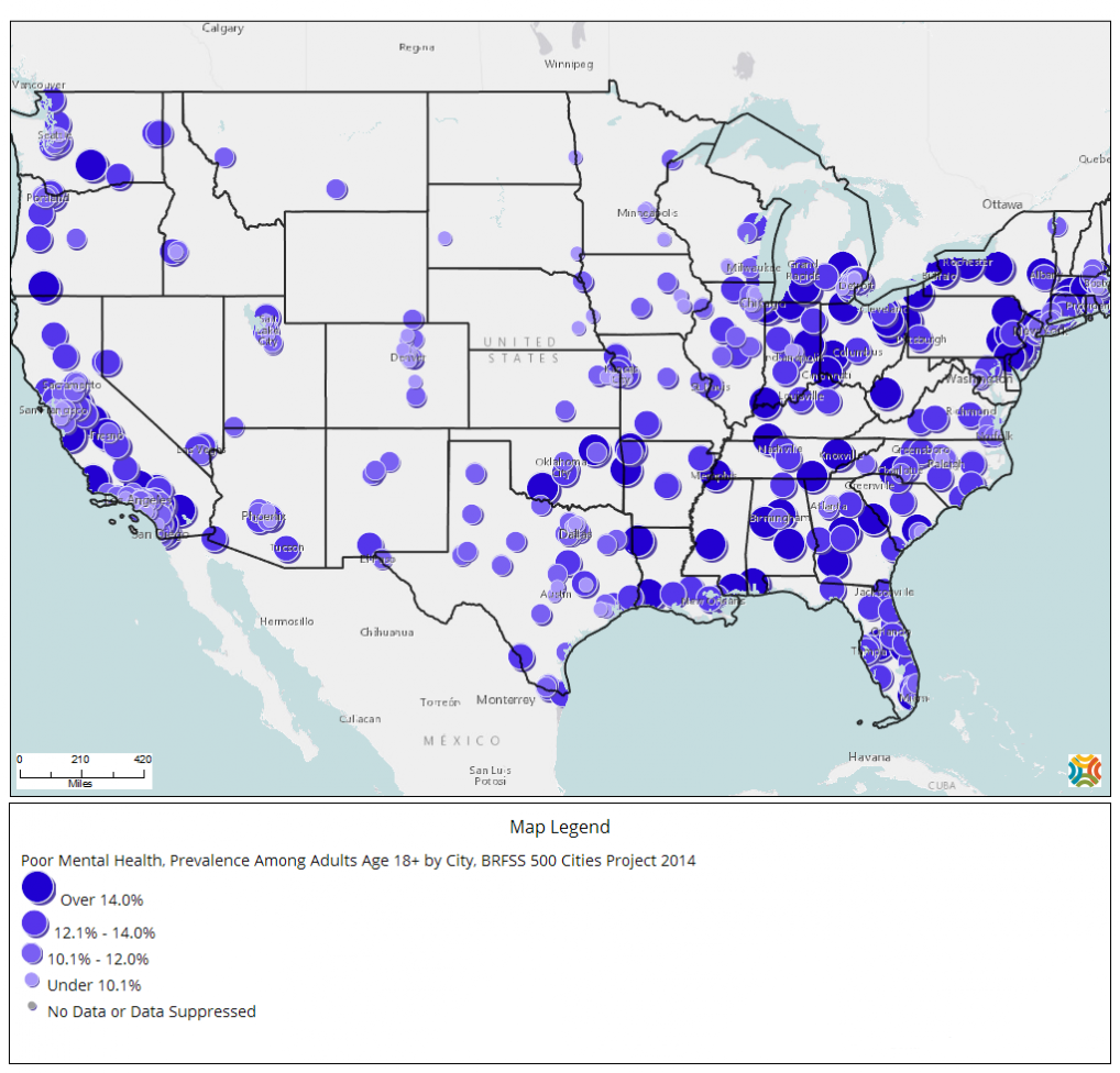 500 cities data: Poor mental health days