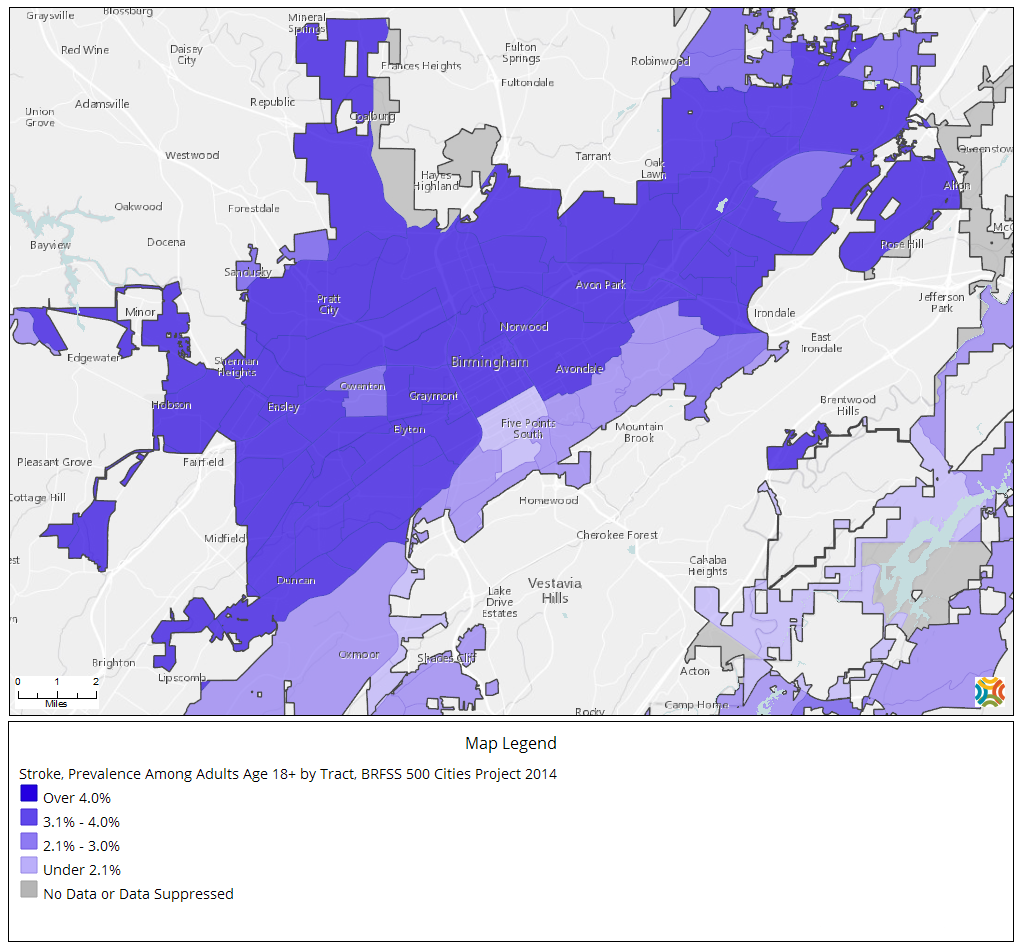 Birmingham, AL: Stroke, prevalence among adults