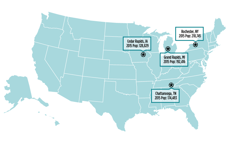 Map and population of study tour cities