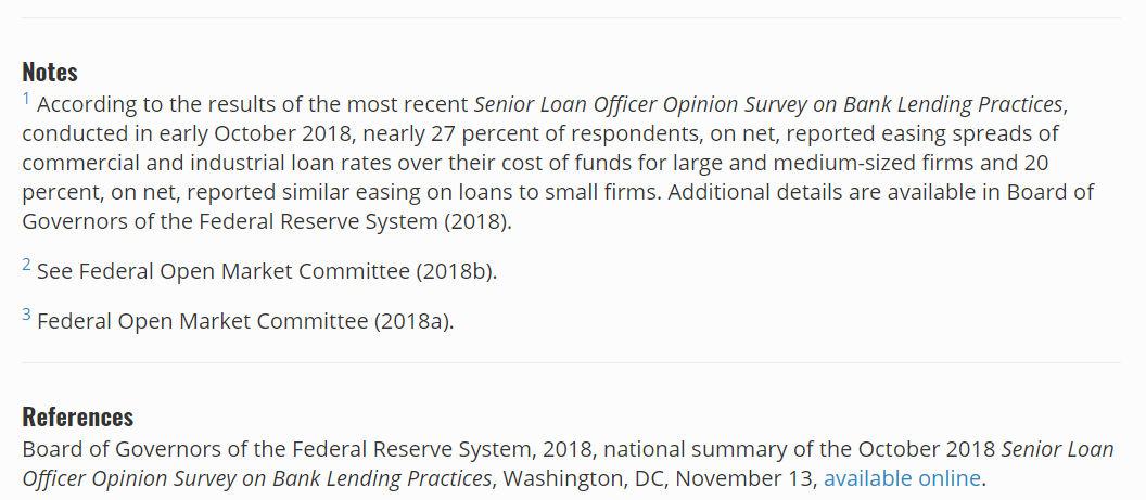 An example of footnotes separated by an <hr /> tag on Chicagofed.org. 