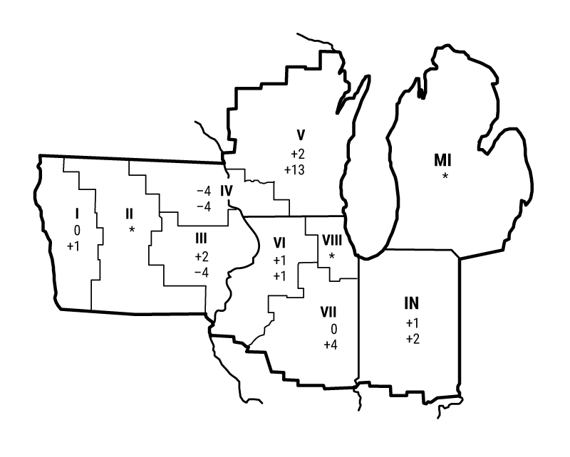 The map shows quarterly and year-over-year percent changes in farmland values for geographical areas within the Seventh Federal Reserve District. There were insufficient amounts of survey responses from certain geographical areas, so changes in farmland values are unavailable for these areas.